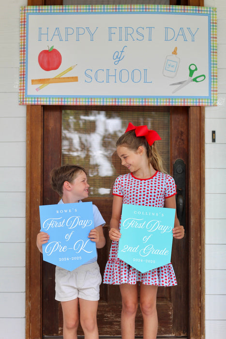 Back to School Vinyl Banner: Plaid School Supplies