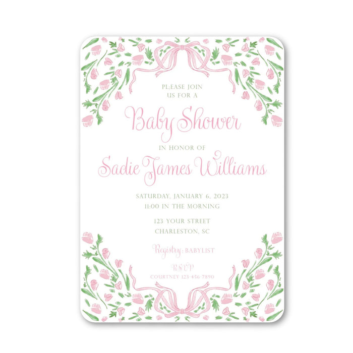 Pink Flower Bow Shower Invitations