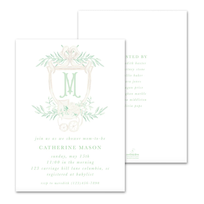 Green Carriage Shower Invitations