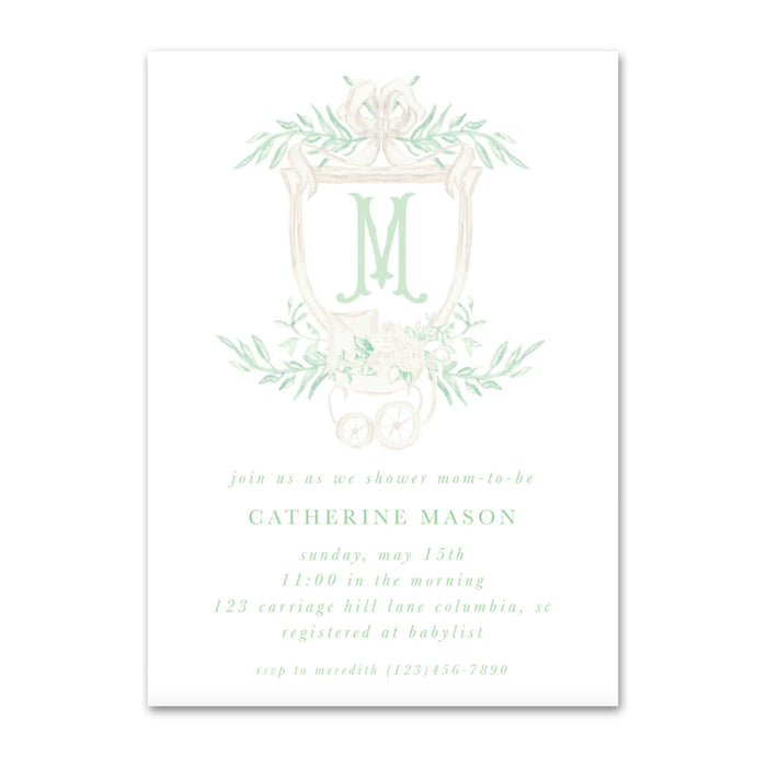 Green Carriage Shower Invitations