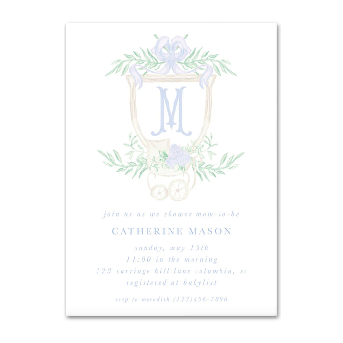 Blue Carriage Shower Invitations