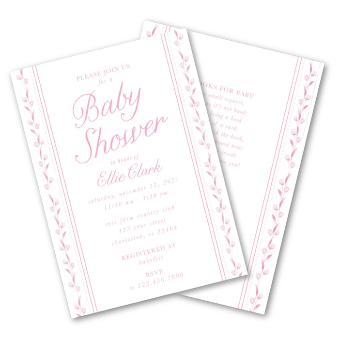 Pink Floral Border Shower Invitations