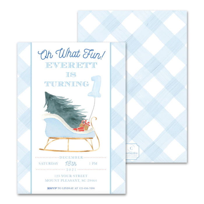 Blue Sleigh Birthday Invitations