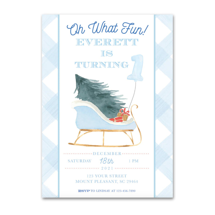 Blue Sleigh Birthday Invitations