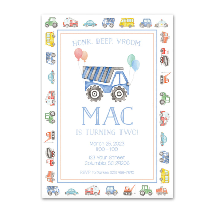 Transportation Birthday Invitations