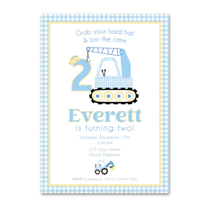 Gingham Construction Birthday Invitations