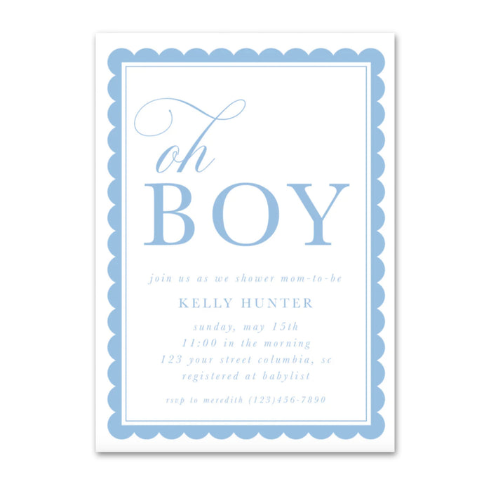 Oh Boy! Scallop Border Shower Invitations