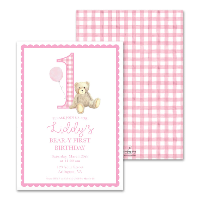 Pink Teddy Bear Birthday Invitations