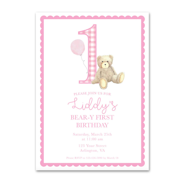 Pink Teddy Bear Birthday Invitations