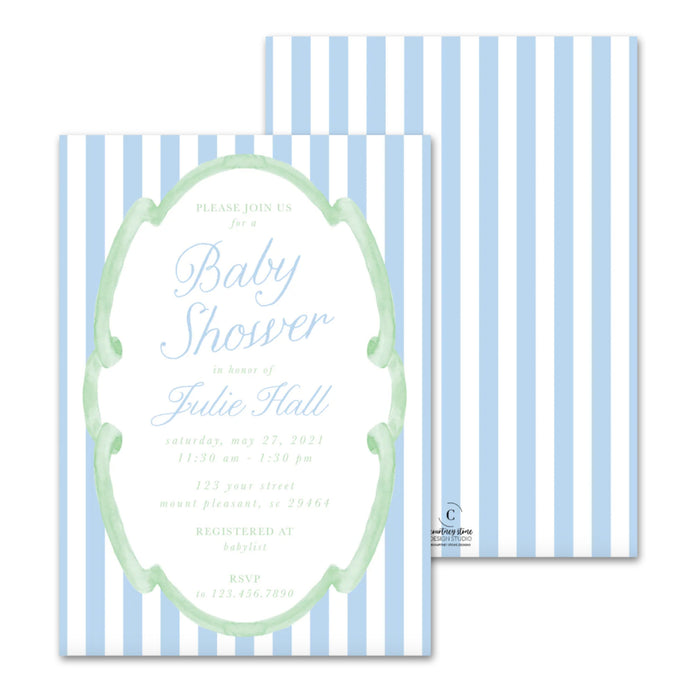 Blue & Green Ribbon Shower Invitations