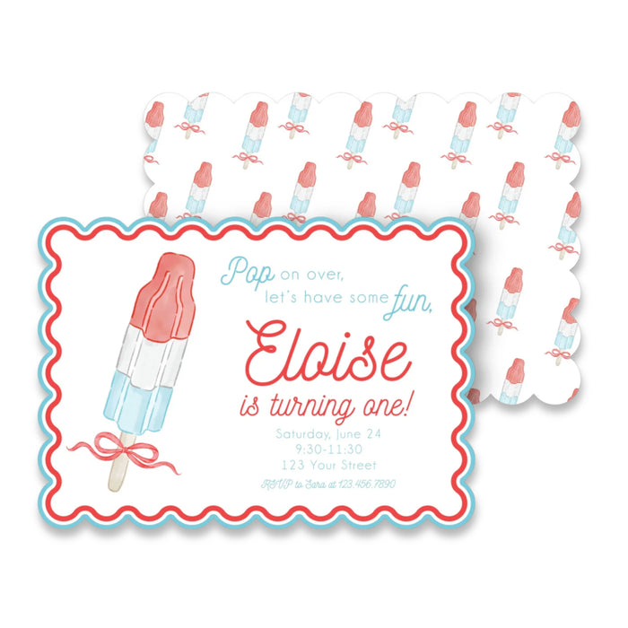 Patriotic Rocket Pop Birthday Invitations - Scallop Edge