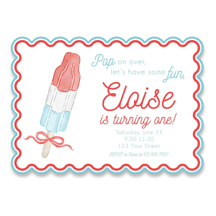 Patriotic Rocket Pop Birthday Invitations - Scallop Edge