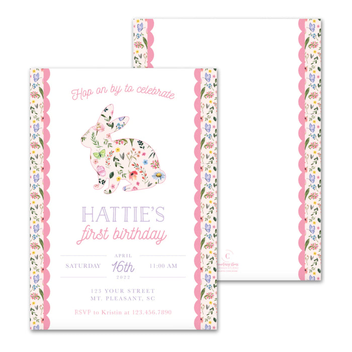 Floral Bunny Birthday Invitations