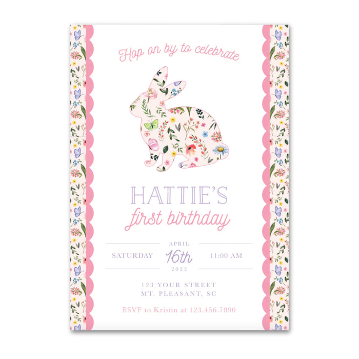 Floral Bunny Birthday Invitations