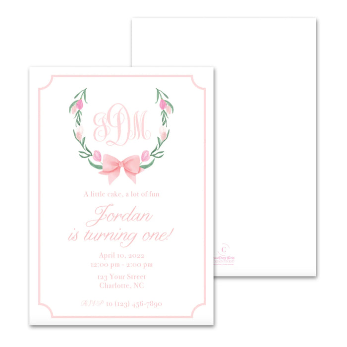 Monogram Bow Wreath Birthday Invitations
