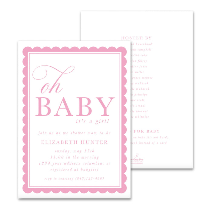 Oh Baby Girl! Scallop Border Shower Invitations