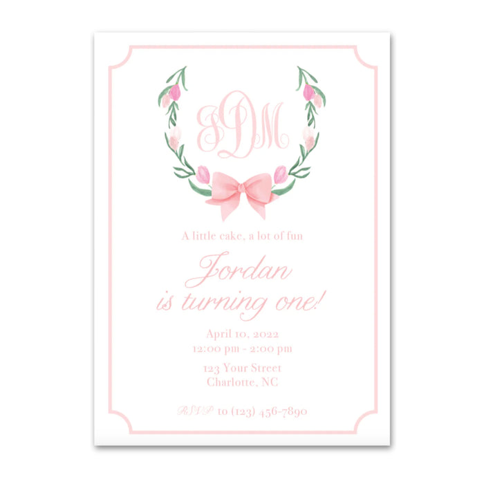 Monogram Bow Wreath Birthday Invitations