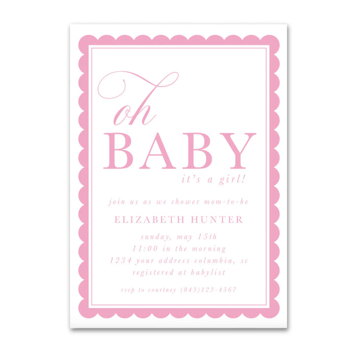 Oh Baby Girl! Scallop Border Shower Invitations