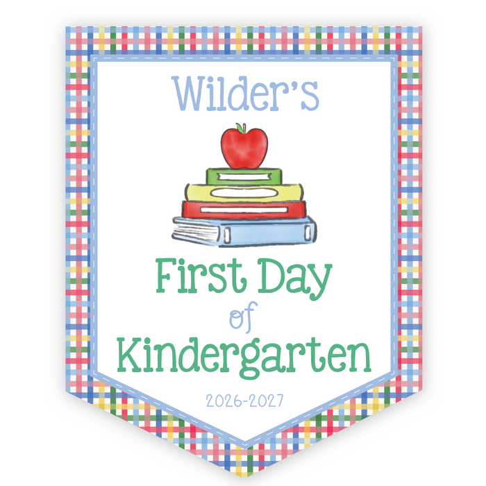 Back To School Sign - Plaid Book Stack