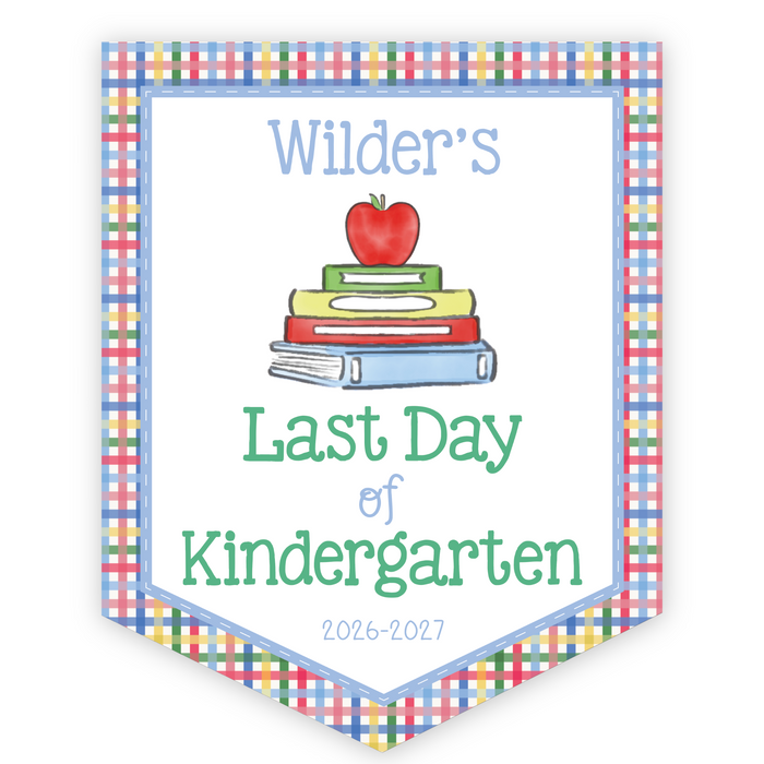 Back To School Sign - Plaid Book Stack