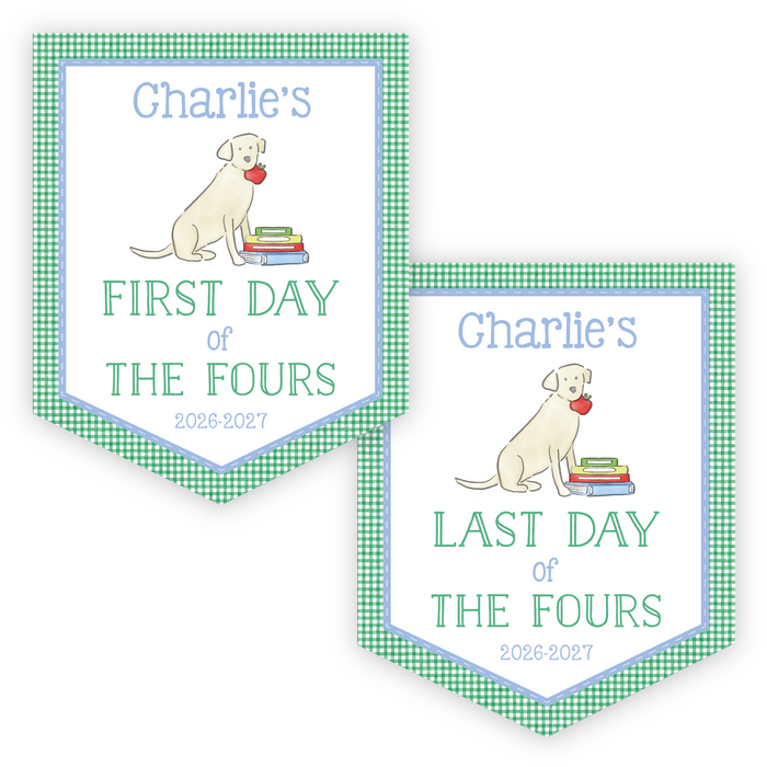 Back To School Sign - Green Gingham Dog