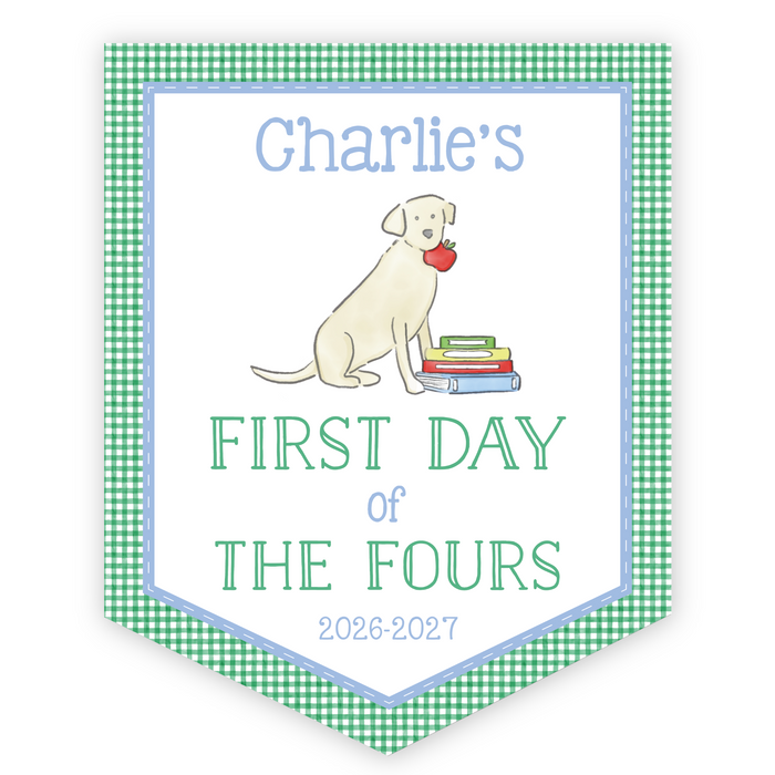Back To School Sign - Green Gingham Dog