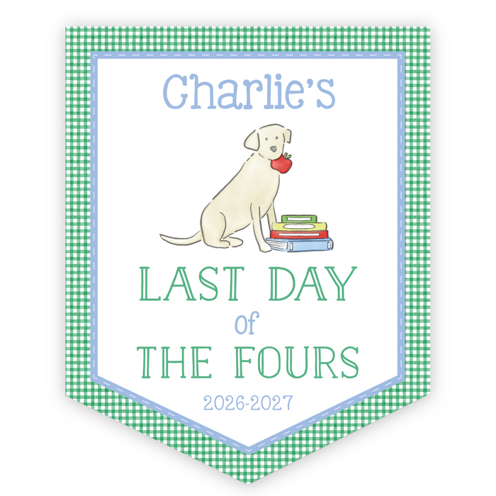 Back To School Sign - Green Gingham Dog