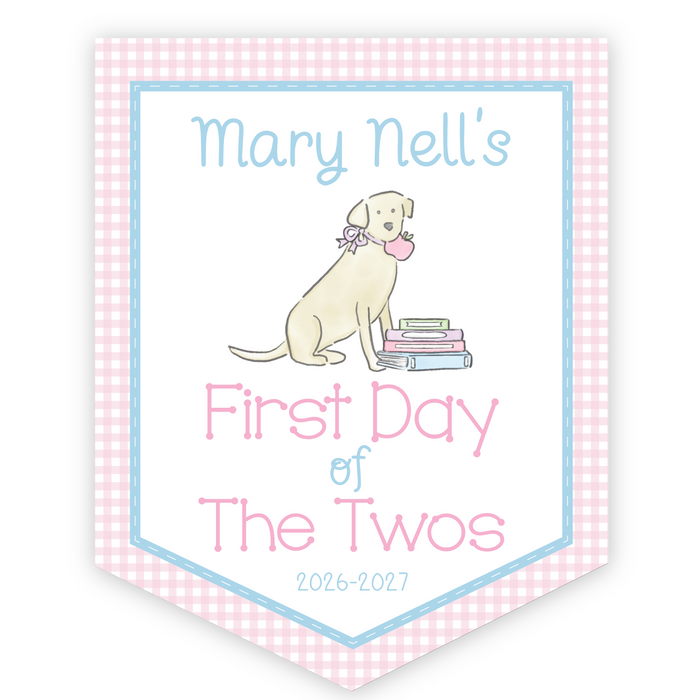 Back To School Sign - Pink Gingham Dog