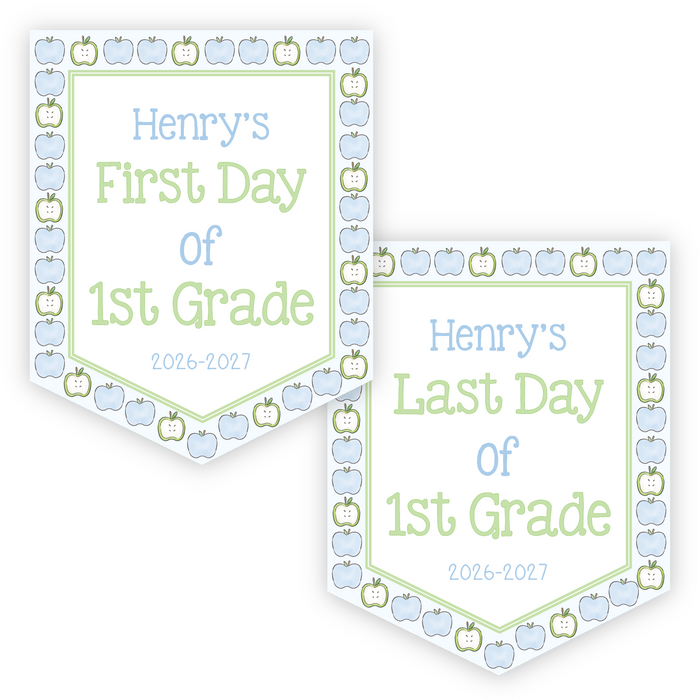 Back To School Sign - Blue Apple Border