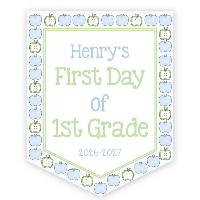 Back To School Sign - Blue Apple Border