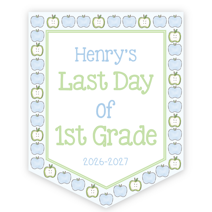 Back To School Sign - Blue Apple Border