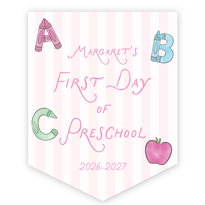 Back To School Sign - Pink ABC Crayon