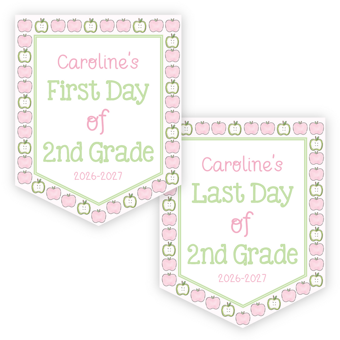 Back To School Sign - Pink Apple Border