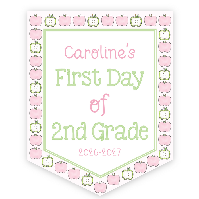 Back To School Sign - Pink Apple Border
