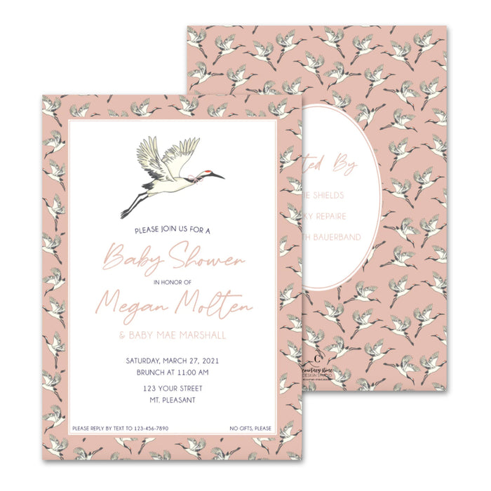 Pink Heron Shower Invitations