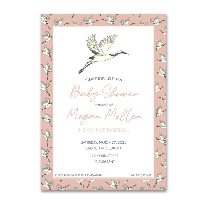 Pink Heron Shower Invitations
