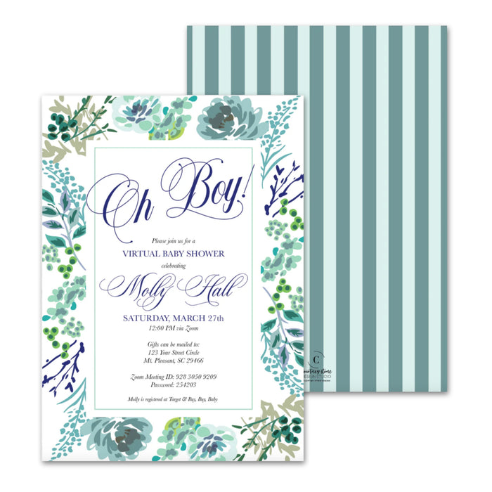 Oh Boy Floral Shower Invitations
