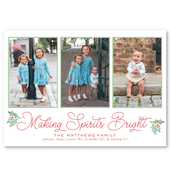 Three Photo Holly Holiday Card
