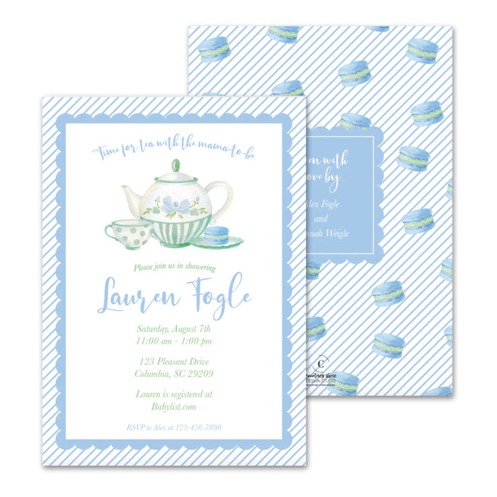 Blue Tea Party Shower Invitations