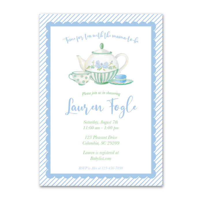 Blue Tea Party Shower Invitations