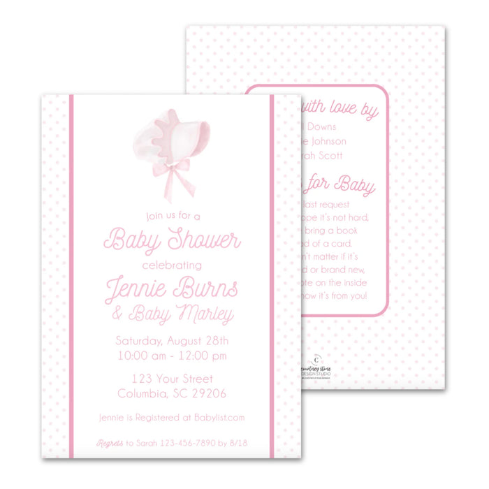 Pink Bonnet Shower Invitations