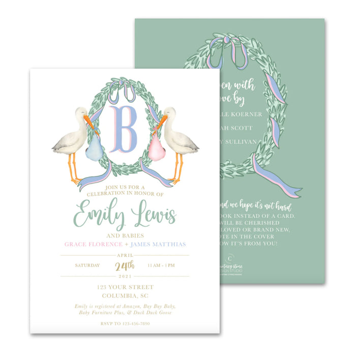 Stork Wreath Shower Invitations