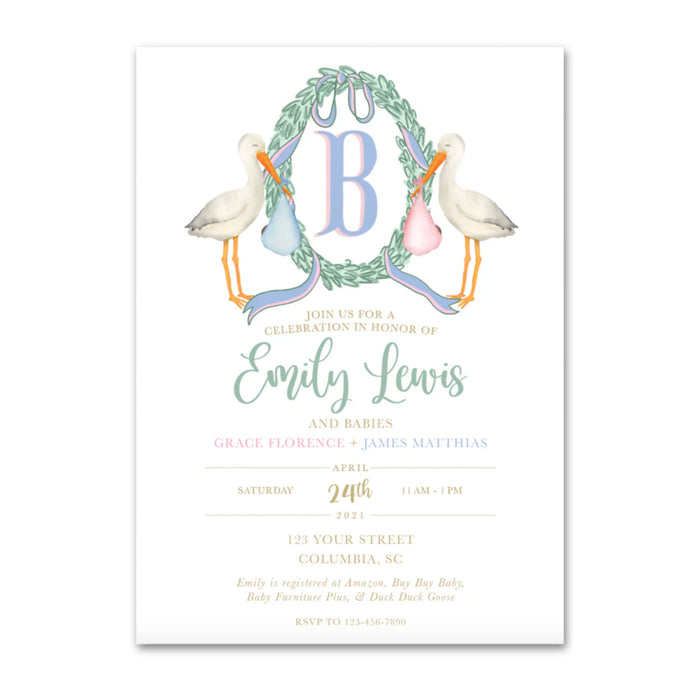 Stork Wreath Shower Invitations