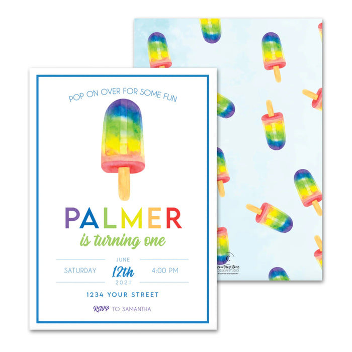 Rainbow Popsicle Birthday Invitations