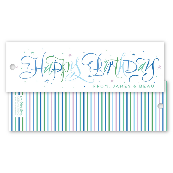 Happy Birthday Gift Tag - Blue Stripe