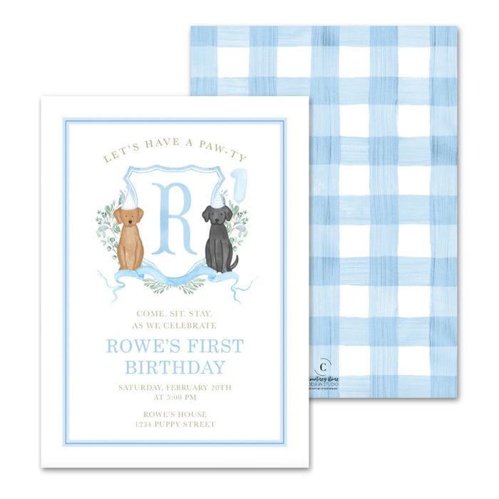 Puppy Crest Birthday Invitations - Blue