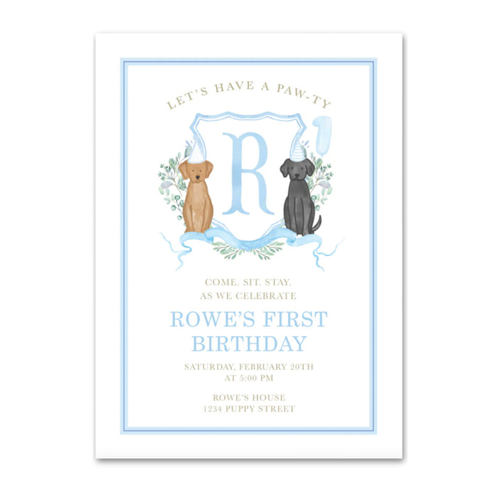 Puppy Crest Birthday Invitations - Blue