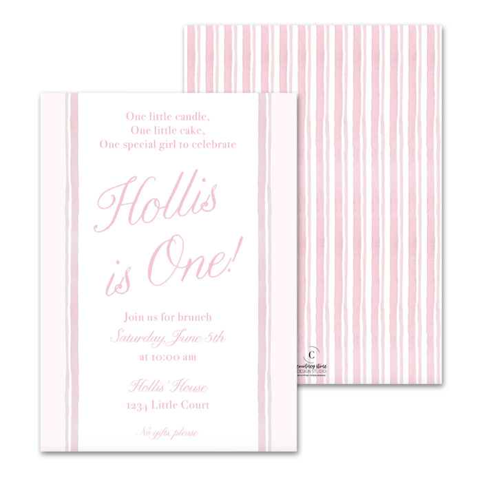 Pink Watercolor Stripe Birthday Invitations