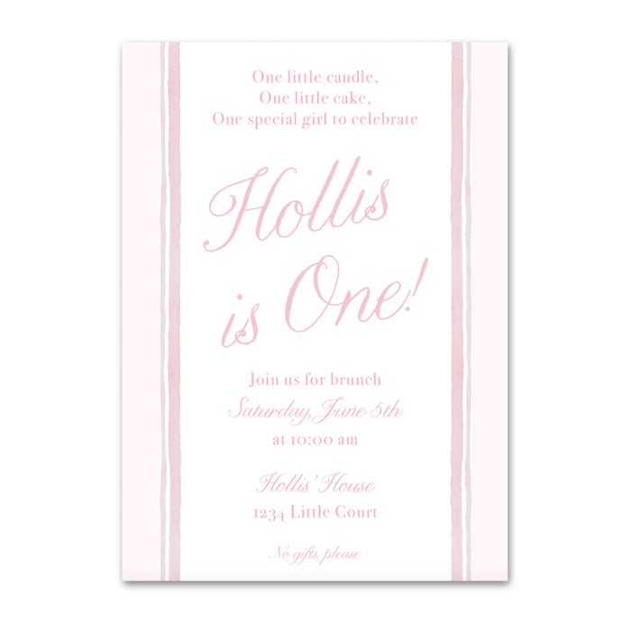 Pink Watercolor Stripe Birthday Invitations