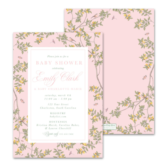Pink Chinoiserie Vine Invitations